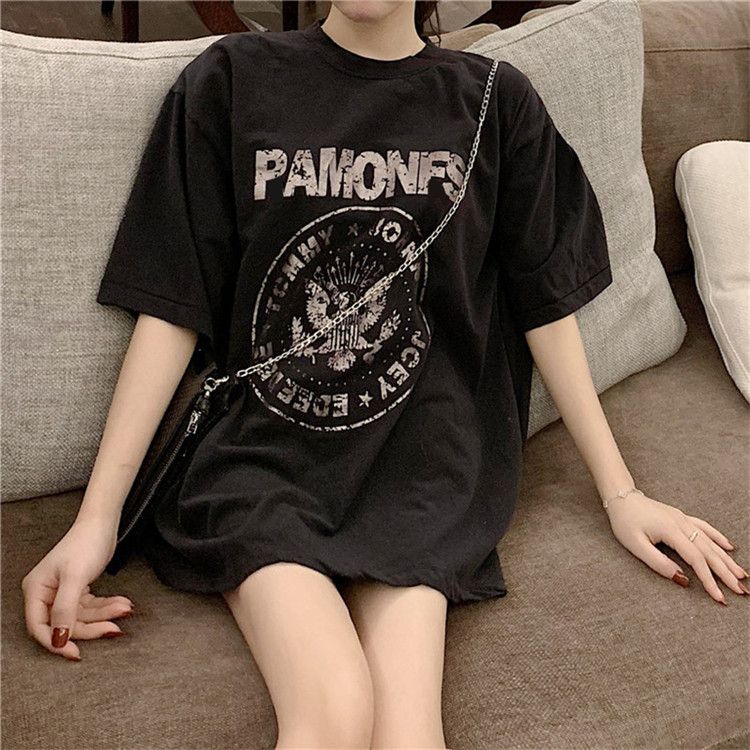 Black T-Shirt Women's Hong Kong Style Chic Retro Sweet Cool Style Loose Inner Short Sleeve Summer Mid-length Base Shirt Top