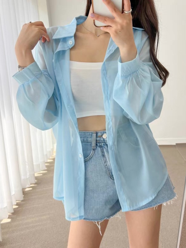 Korean version of gentle drape-free sunscreen shirt women's summer breathable and versatile shade outer cover hip thin jacket