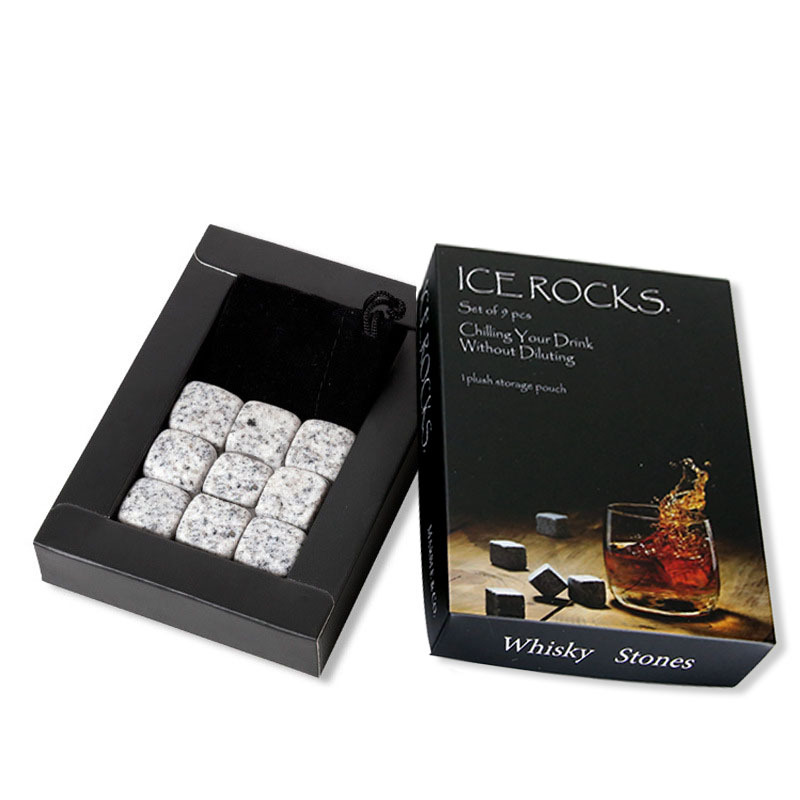 Picture of Marble Ice Wine Stone Color Box with Cloth Bag Whiskey Stones Cooling Stones Quick-Freezing Ice Cubes Stone Set Ice Wine Gadget