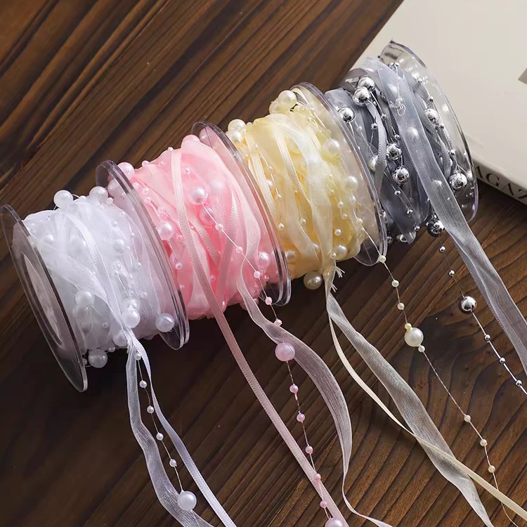 New Style Bead Love Yarn Pearl Ribbon Hand-woven Gardening Flower Packaging Beaded Flower Shop Handmade Material Accessories