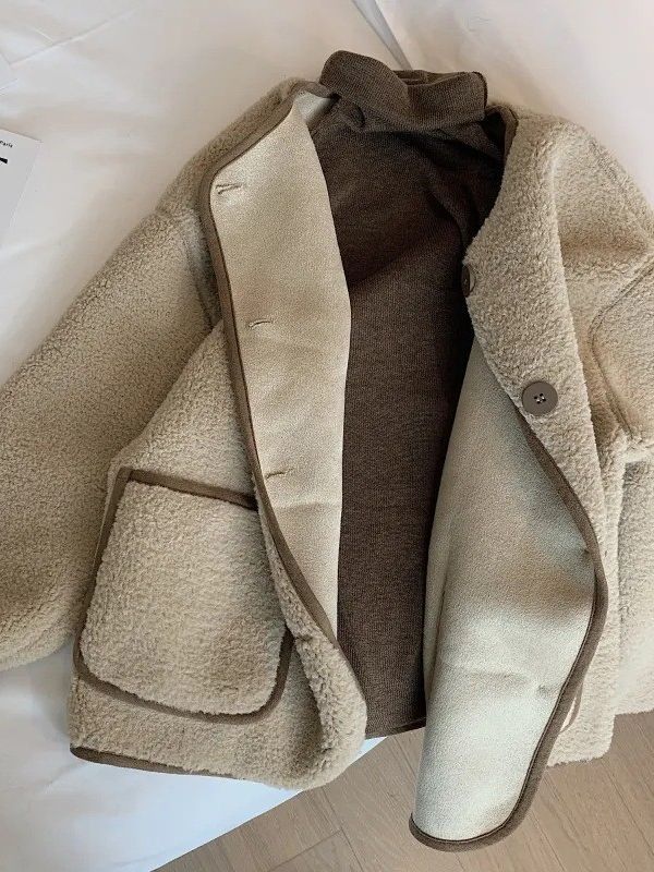 Round Neck Outwear for Women 2024 Autumn and Winter New Korean Style Fashionable Loose Short Woolen Cardigan Top for Small People