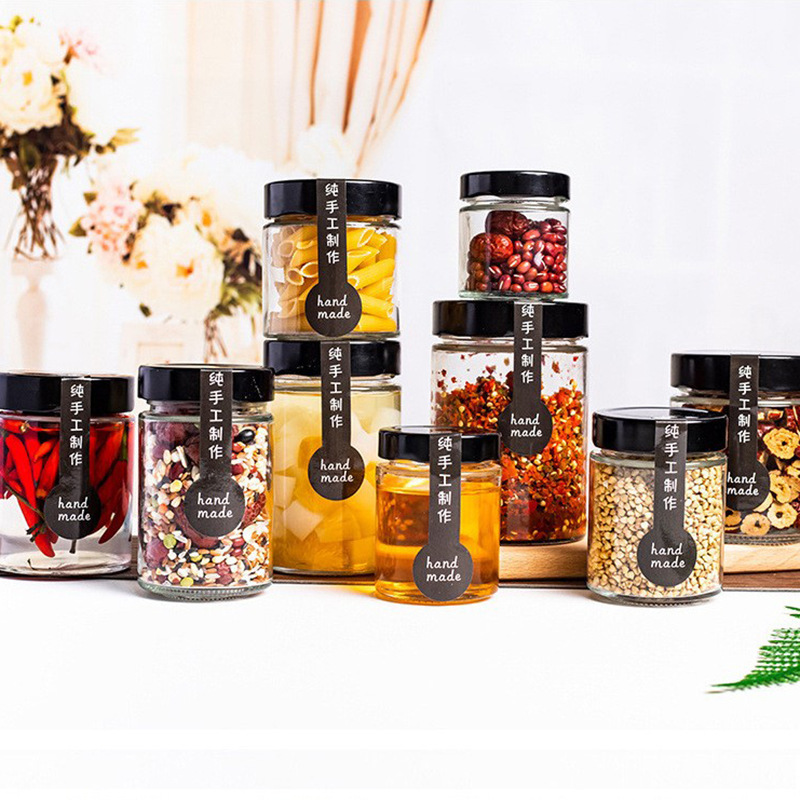 Factory Custom Round Pickles Glass Bottle High Cap Honey Bottle Glass Bird's Nest Bottle Pepper Transparent Storage Sealed Jar