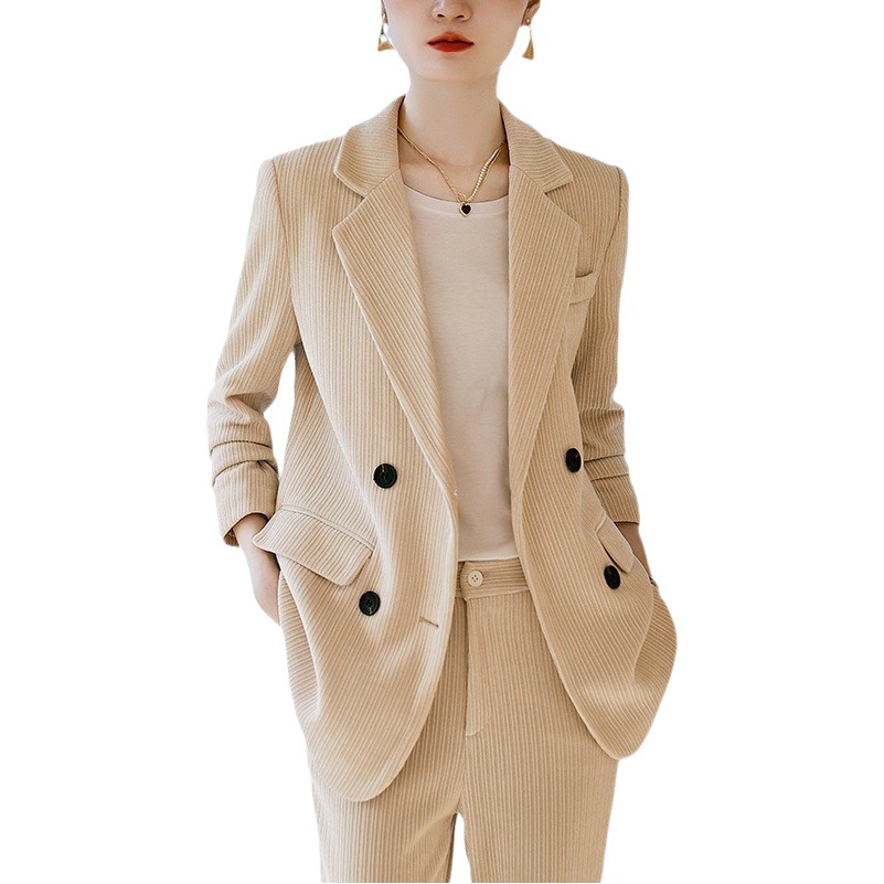 Women's gold velvet suit jacket winter thickened high-end women's professional casual corduroy suit suit spring and autumn