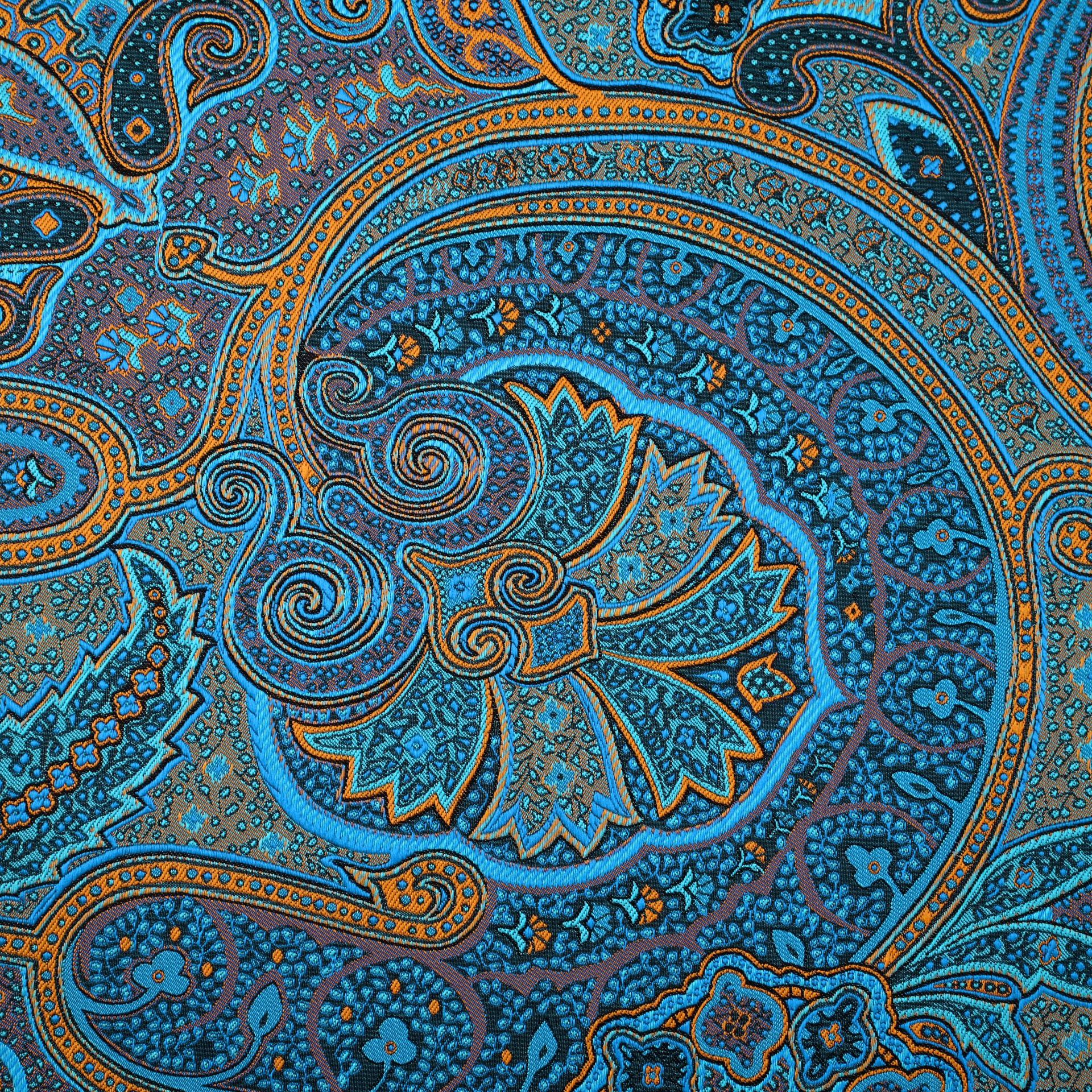Classic Fashion Blue and Orange Contrasting Paisley Pattern Fabric Wholesale High Quality Literary Retro Polyester Clothing Fabric