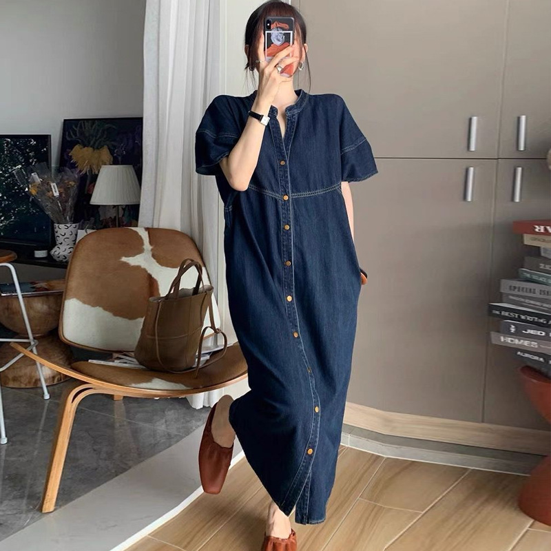 French Retro Casual Washed Denim Dress for Women with Pear-Shaped Body, Slimming and Stylish Skirt in Summer