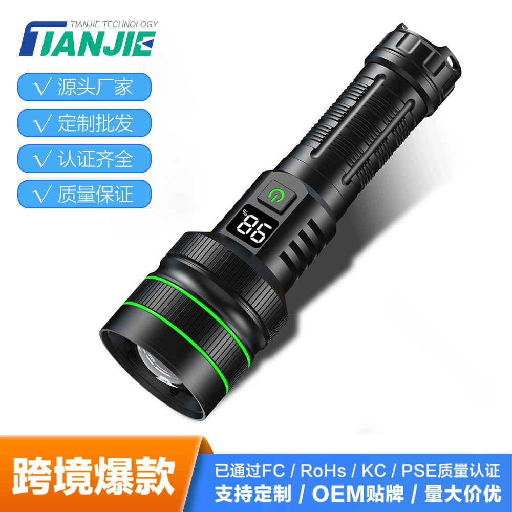 Cross-Border Led Rechargeable Flashlight Strong Light Laser Cannon Zoom Long-Range White Laser High-Power Long-Life Flashlight