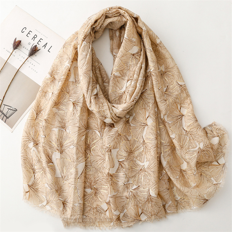 Europe and the United States export France autumn and winter cotton and linen hand scarf bronzing snow gingko leaf burr silk scarf warm shawl