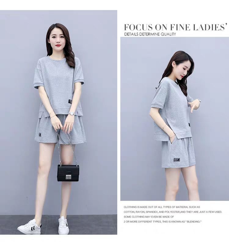 Picture of 2022 New Arrival Korean Style Fashionable Round Neck Short-Sleeved Wide-Leg Shorts Casual Running Two-Piece Sportswear Suit for Women