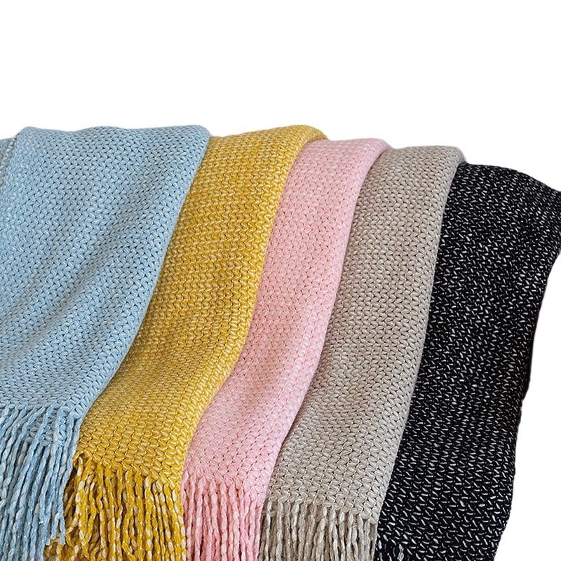 Nordic ins Two-color Willow Wheat Ear Knitted Blanket Single Nap Sofa Decorative Blanket Bed End Towel for Homestay Car