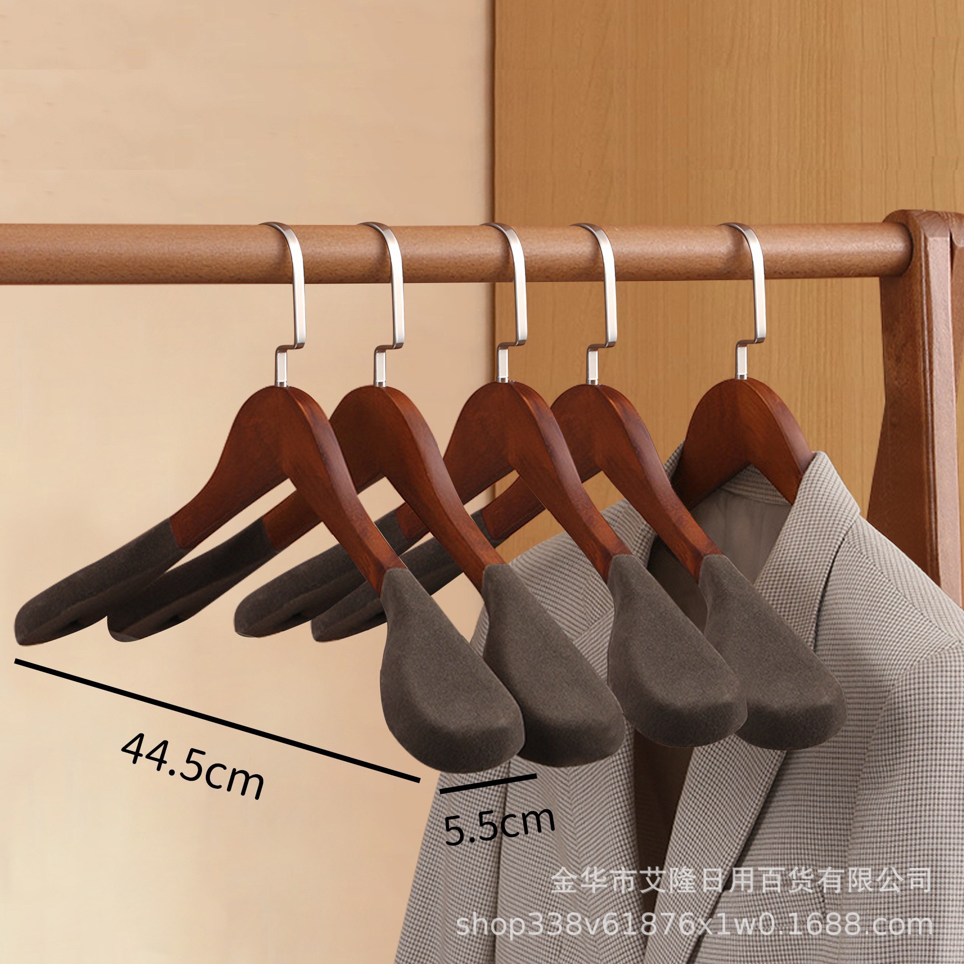 Picture of High-grade solid wood wide shoulder flocking hanger household coat suit seamless hanging clothes support solid wood hanger wholesale