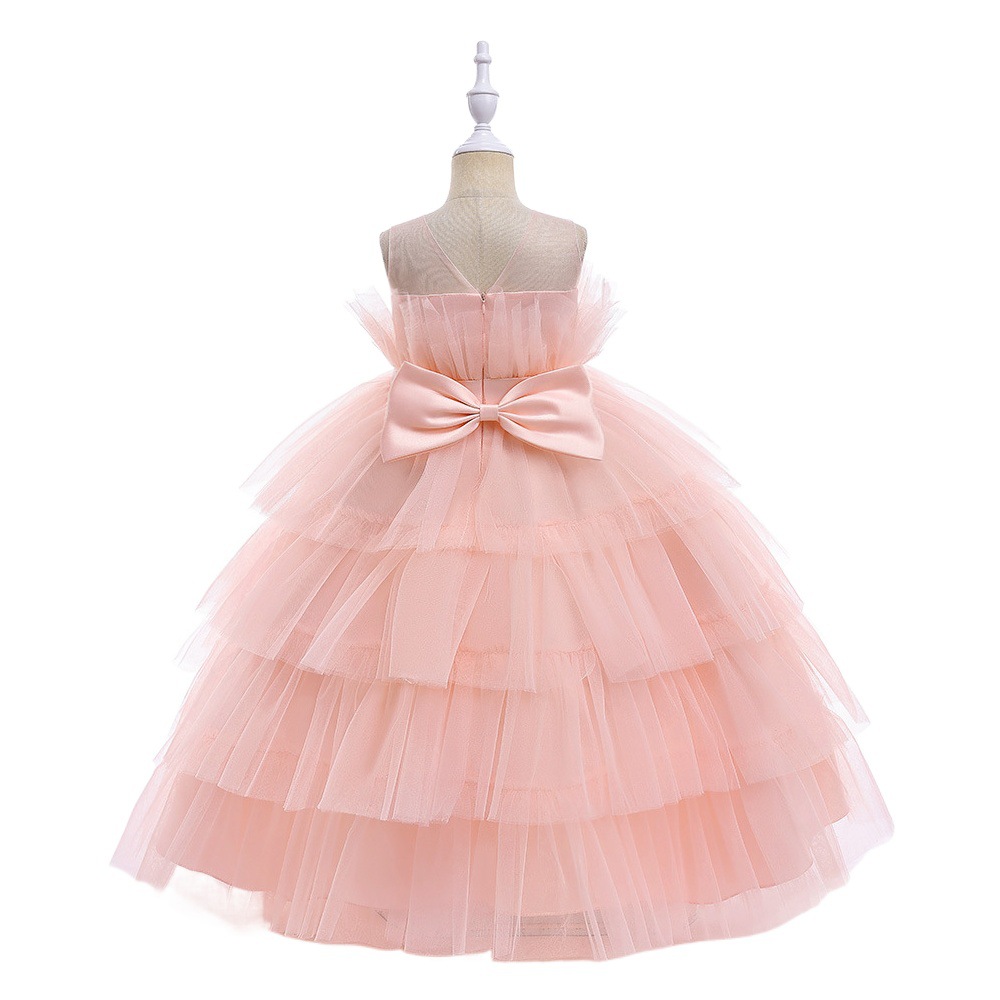 2024 cross-border wedding dress women's cake fluffy mesh princess dress medium and large children's clothing girls' children's wear
