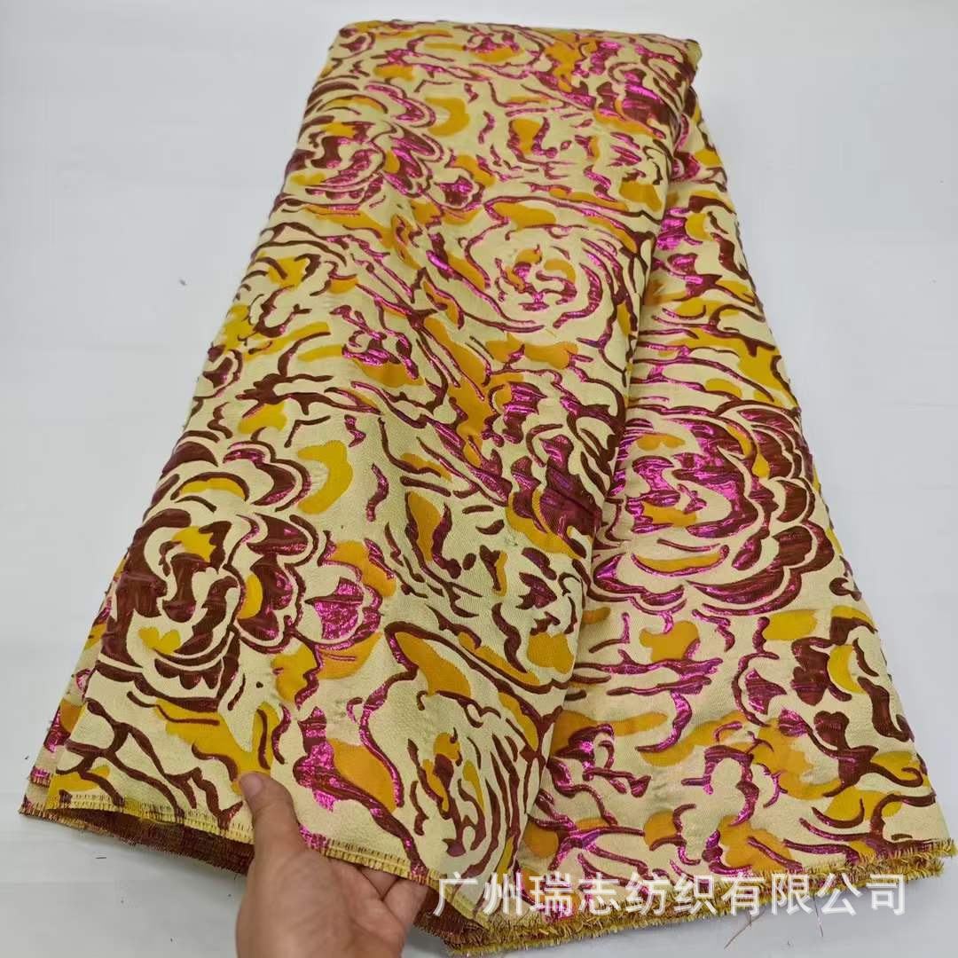 European and American multi-color gold silk jacquard fabric crisp yarn-dyed high-density jacquard tutu skirt dress fabric lace