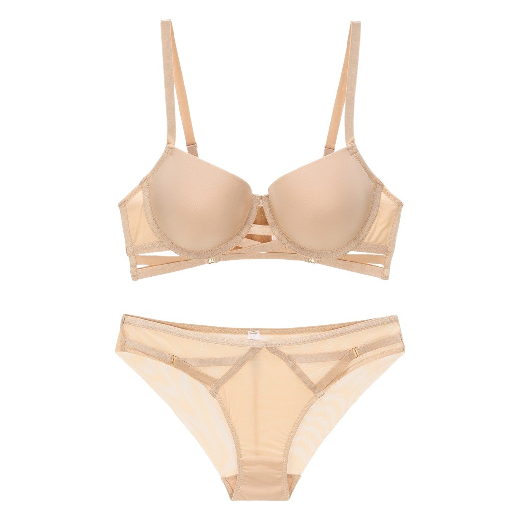 European and American Small Breast Push-Up Intimates Women's Cross-Strap Glossy Seamless Intimates Anti-Sagging Large Size Sexy Bra Set