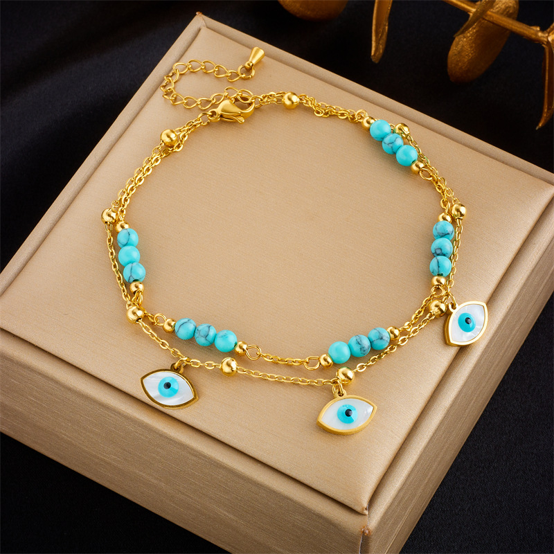 Picture of Fashion niche design simple high-end retro double-layer stacked Pearl Love Diamond five-pointed star pendant anklet