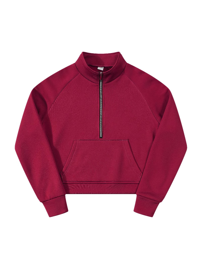 Foreign Trade European and American Raglan Sleeve Sweater Women's Autumn and Winter Fleece Loose Jacket Semi-Zipper Shirt with Vertical Collar Foreign Trade Long Sleeve Sweater