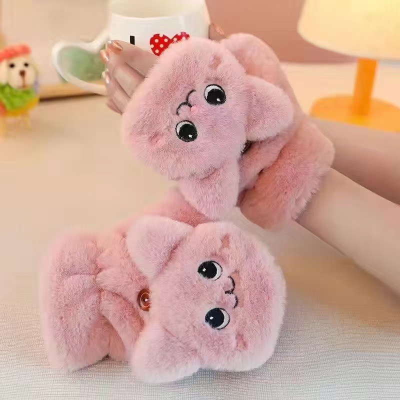 Picture of Gloves for Women in Winter Korean Style Cute Student fleece-lined Thickened Flip-on Cycling Cold-proof Warm Plush Gloves for Men and Women in Winter