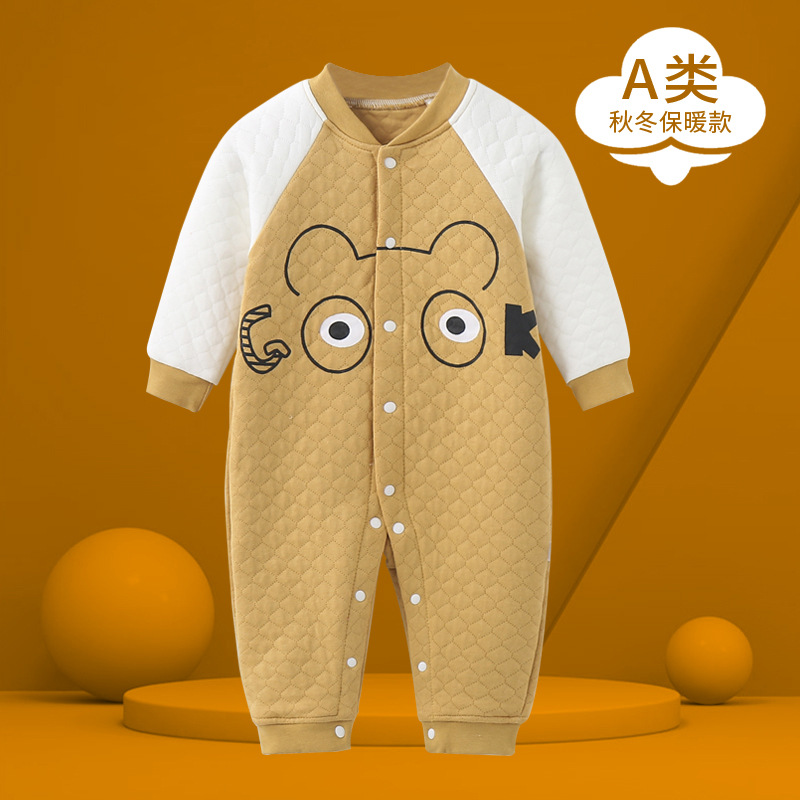 Picture of Baby Jumpsuit Pure Cotton Quilted Crawling Suit Pajamas Seamless Set Unisex Baby Romper Autumn and Winter Outfit Cartoon Pattern