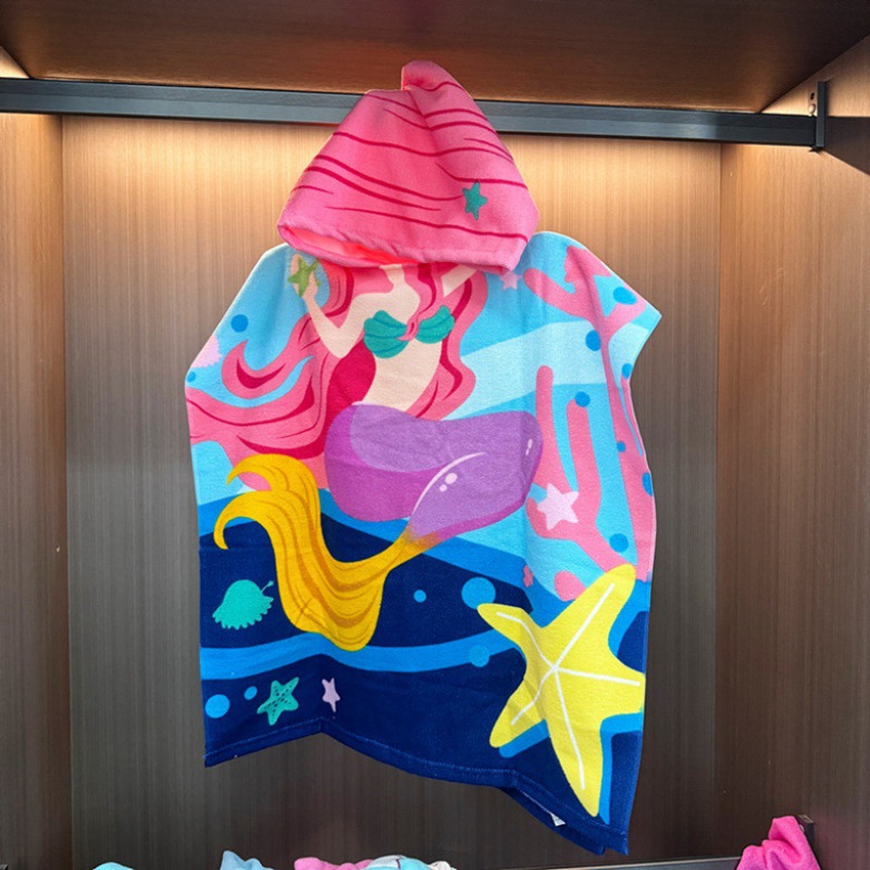 Picture of Children's Bath Towel Hooded Poncho Bathrobe Super Soft Wearable Baby Absorbent Towel for Boys and Girls Swimming