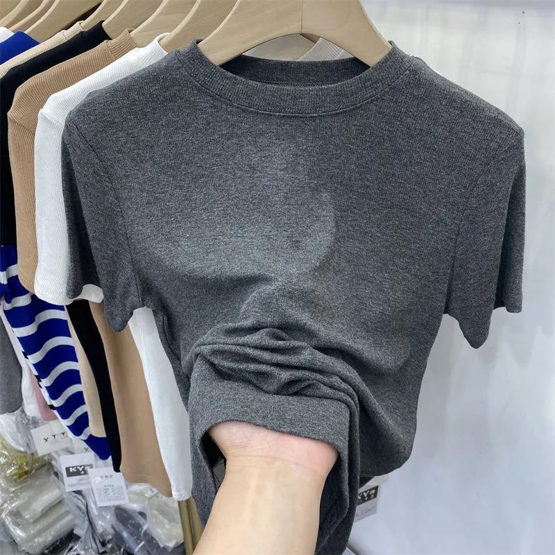Picture of [Multi-color optional] high-grade solid color mask T-shirt women's short sleeve summer new slim slim base shirt top