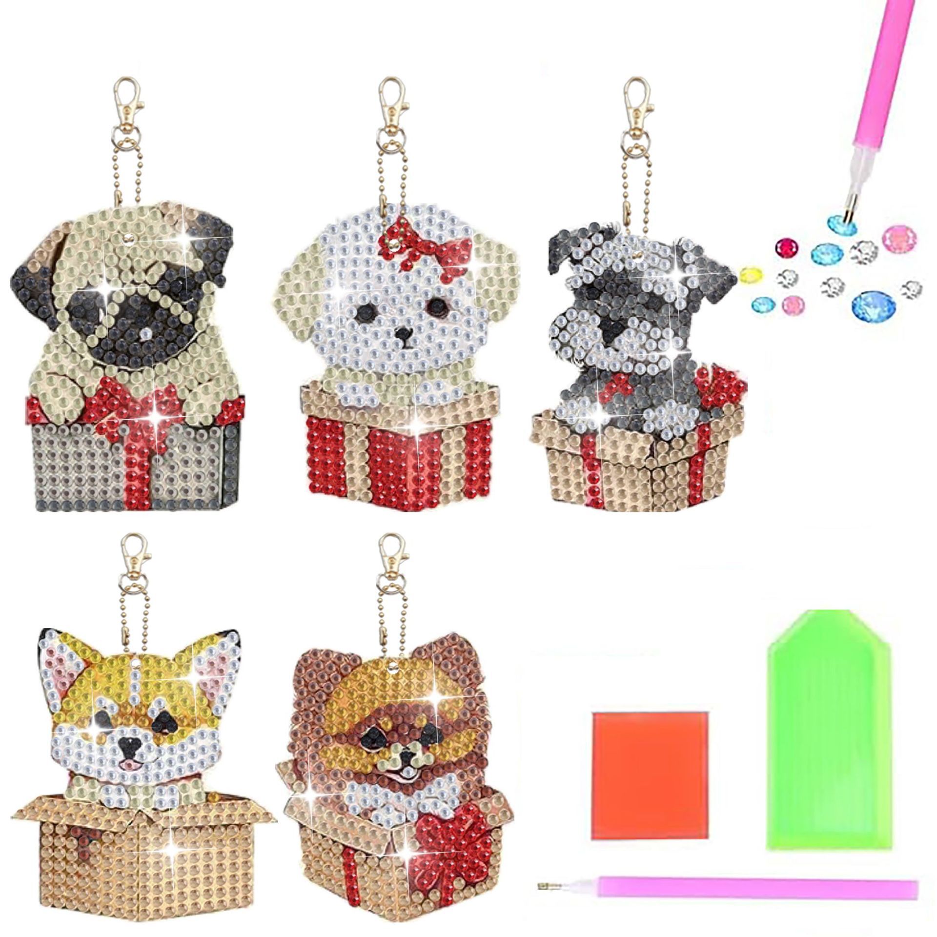 Picture of Cross mirror new 5 Diamond painting diamond art acrylic material keychain double-sided DIY full Diamond Puppy pattern
