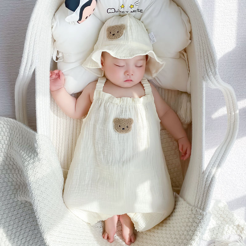 Picture of Pure Cotton Gauze One-Piece Clothes Newborn Baby Short-Sleeved Summer Thin Harem Clothes for Men and Women Baby Pajamas Summer Crawl Clothes