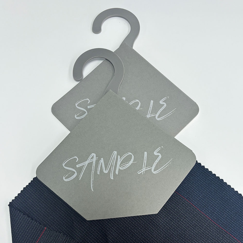 In-Stock Diamond-Shaped Fabric Swatch Card for Clothing and Textile Color Samples, Gray Diamond-Shaped Fabric Sample Hanging Card Printing