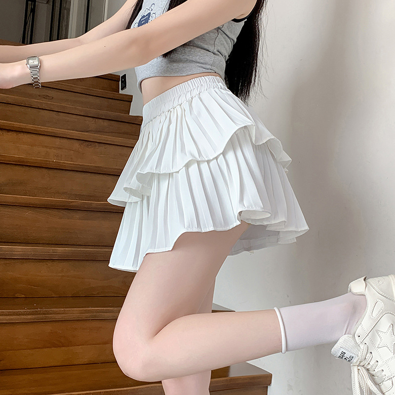 Puffy Skirt Skirt Pure Desire White Skirt Design Sense Pleated Cake Skirt A- Shaped Small Women's Summer Skirt