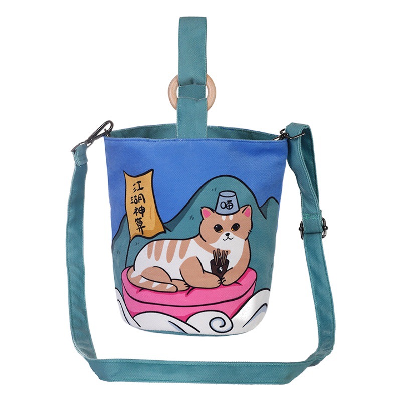 Cross-border Foreign Trade Wooden Ring Bucket Bag Rice Bag Lunch Bag Girls Cute Handbag Daily Commuter Street Shooting Multi-function