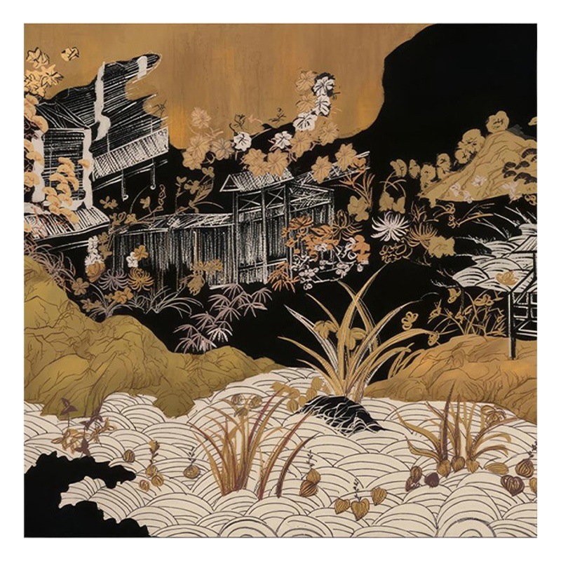 Picture of Xianting Small Courtyard French Middle-style Art Living Room Decorative Painting Retro New Chinese-style Mountain Wild Hanging Painting Entrance Murals