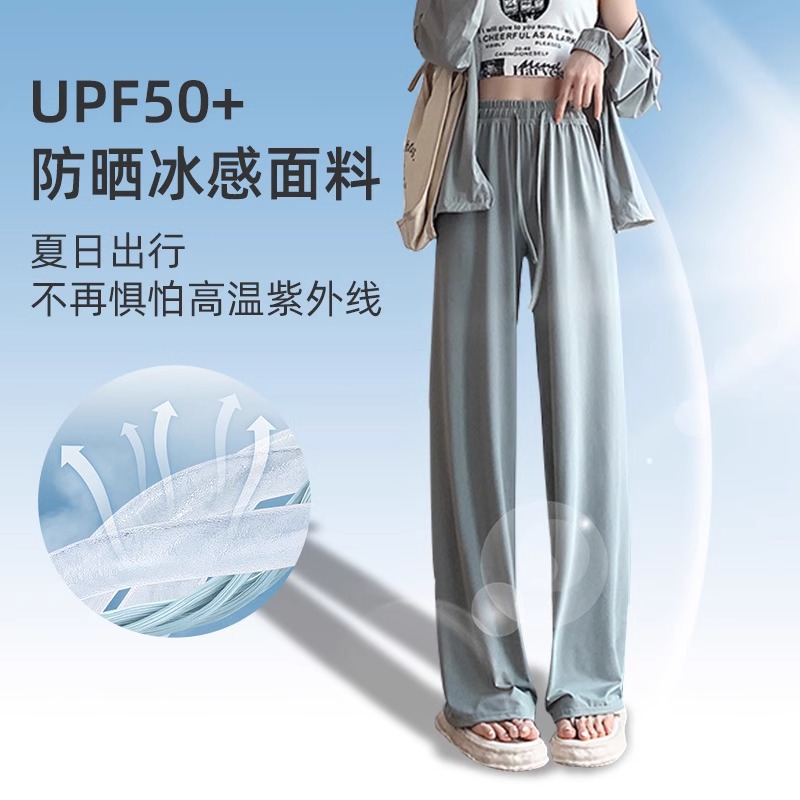Upf50 Ice Silk Quick-drying Sun Protection Pants Women's Summer Thin New Loose Casual Straight Draping Wide Leg Sports Pants