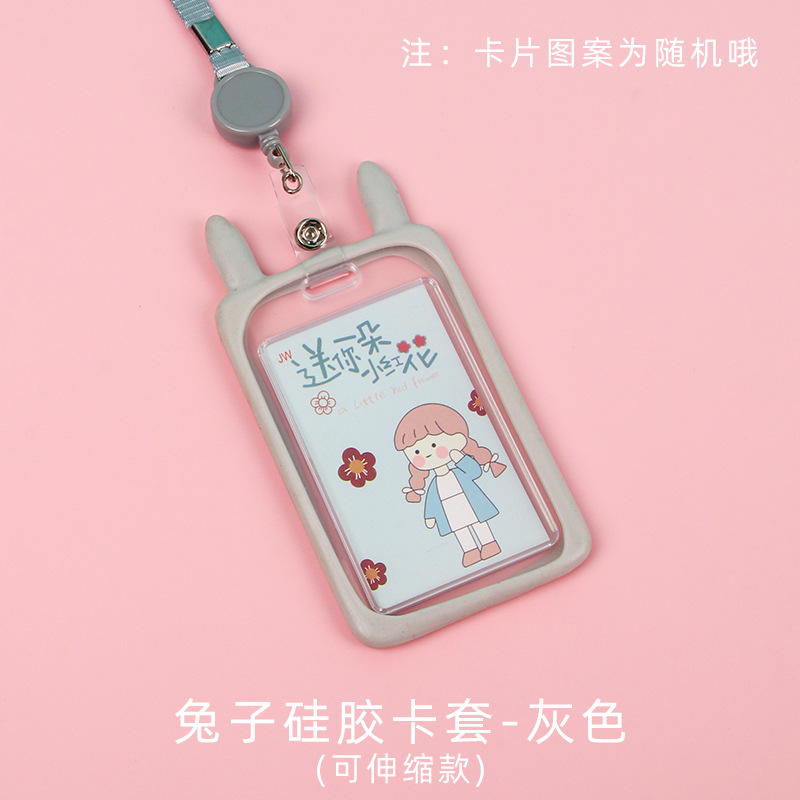 Picture of Ins Style Student Card Holder Creative Cute Halter Silicone Campus Badge Transparent Retractable Rope Id Holder Wholesale