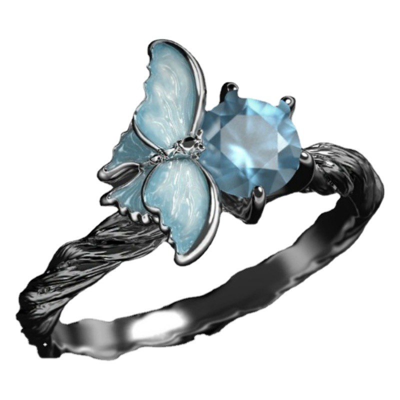 Huajie Europe and the United States cross-border explosions S925 silver sea blue ring fashion exquisite women's holiday ring direct sales
