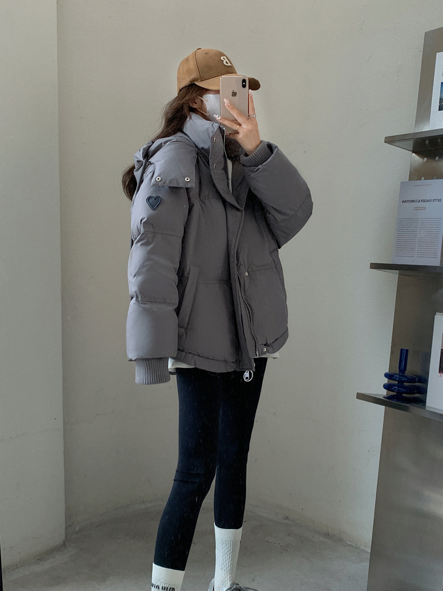 Cross-border cotton-padded coat women's winter new Korean-style gray love short down cotton-padded coat plus size couple's bread clothing