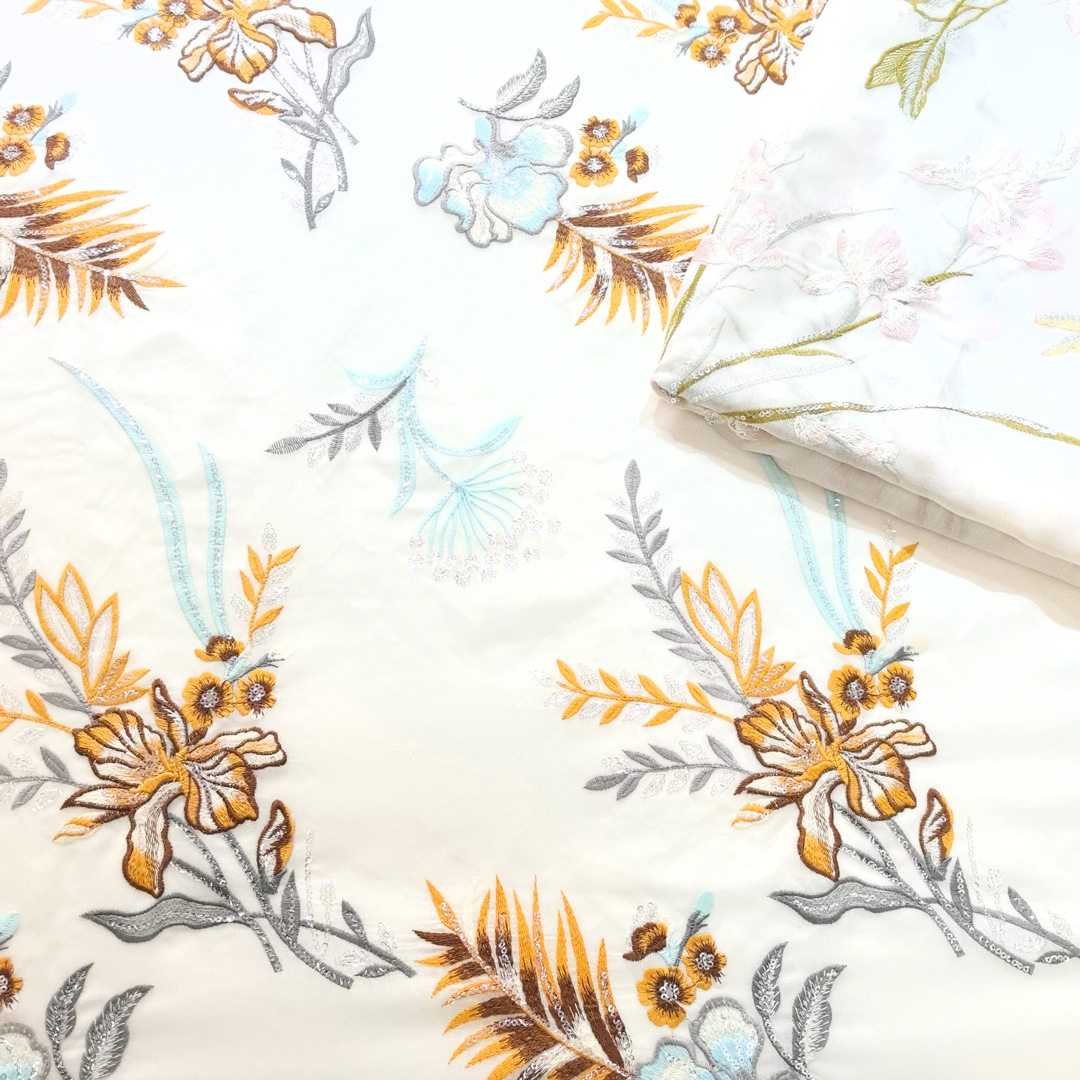 Designer Original Tencel Zou Base Cloth Heavy Industry Golden Sequins Multicolor Embroidery Fabric New Chinese Style Coat Surface Accessories