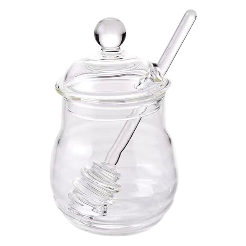 Japanese-style glass honey jar with stirring rod creative transparent exquisite household honey bottle with lid simple Jam bottle