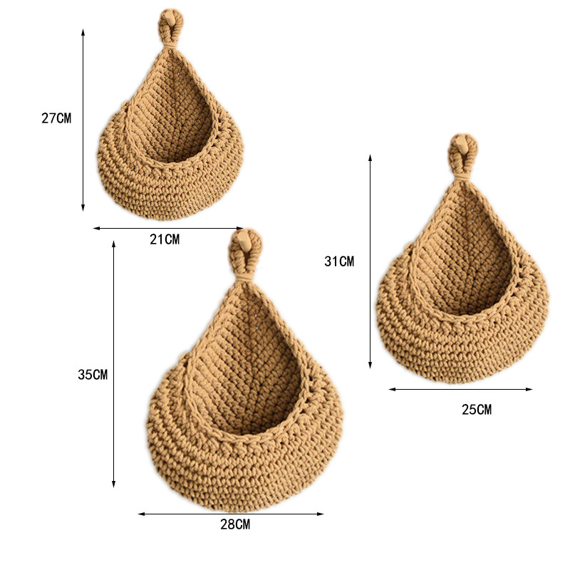 Picture of Water Drop Net Pocket Hand Woven Bird Nest Net Cotton Rope Hemp Rope Crocheted Fruit Storage Bag Vegetable Plant Wall Hanging Pocket