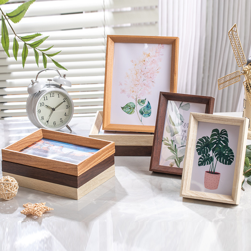 Chinese beveled small photo frame wholesale 6 inch 7 inch 8 inch a4 photo frame wooden table living room decorative wall frame