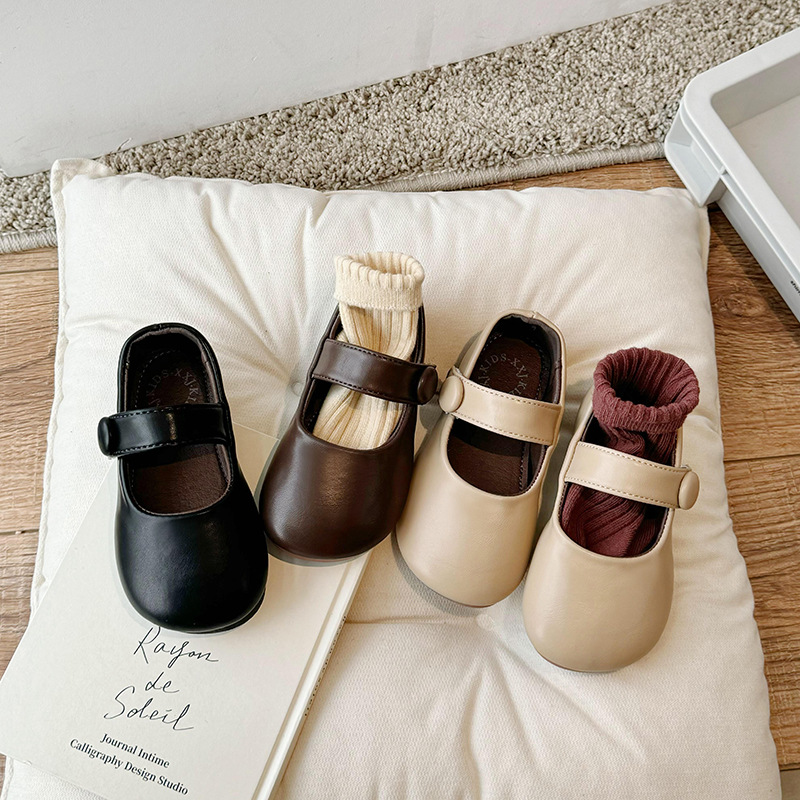 Fashionable and Stylish Girls' British Style Small Leather Shoes 2025 Spring New Korean Style Shallow Mouth Soft Sole Kidsren's Casual Shoes