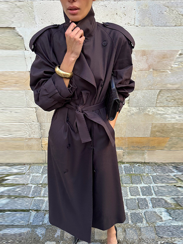 Cross-Border European and American Style 2025 Autumn and Winter New Fashion Casual Long Lace-Up Button Trench Coat Women's Jacket