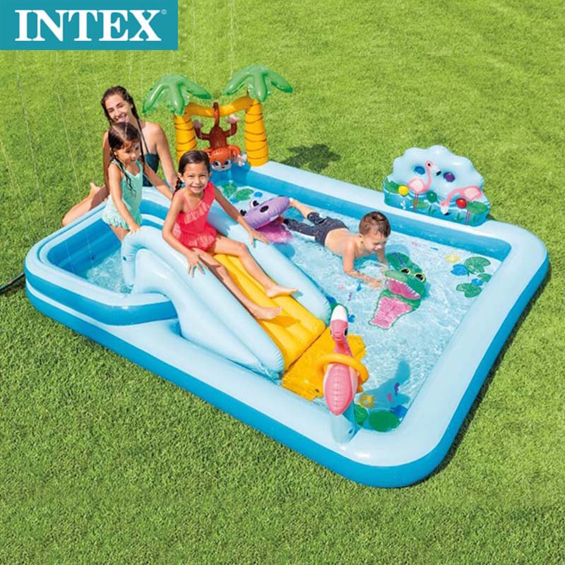 INTEX57161 Crocodile Garden Water Spray Slide Inflatable Pool Paddling Pool Children's Family Swimming Pool Ocean Ball Pool