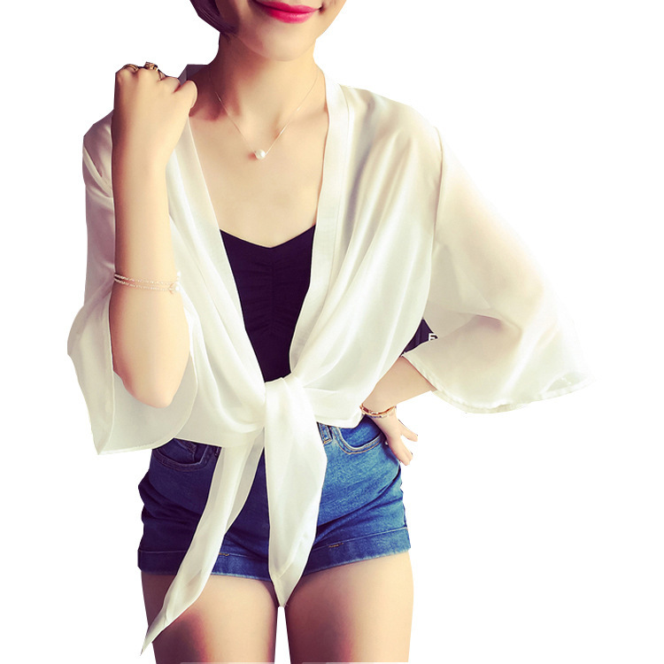 Picture of Wholesale 2025 New Korean Style Chiffon Sun Protection Clothing Fashionable Women's Black and White Shawl Jacket Beach Clothing One Piece Spread