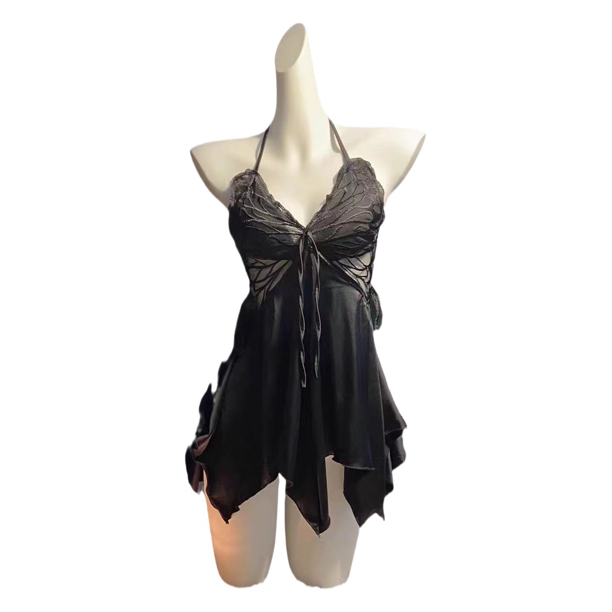 Sexy nightdress live broadcast same style pure desire bow deep V strap pajamas backless halter dress one-piece delivery