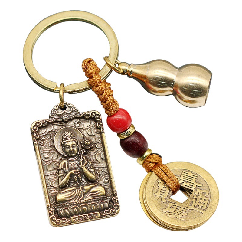 Brass Twelve Zodiac Signs, Natal Buddha, Year of the Rabbit, Zodiac Year Amulet, Patron Saint Pendant, Keychain Pendant