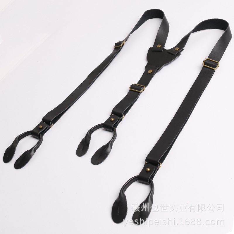 Two-layer cowhide suspender men's adult suspenders multi-button 6-button adjustable width 2.5cm foreign trade delivery