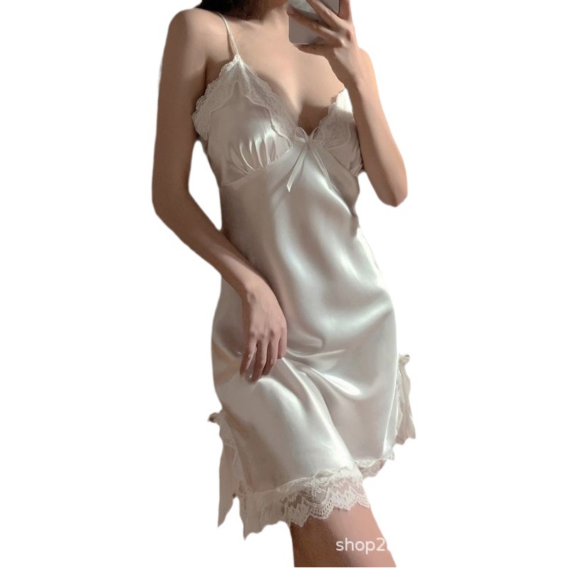Suspender Nightgown Women's Lace Pure Lust Style Summer 2025 New Popular Ice Silk Thin Sexy Hot Pajamas