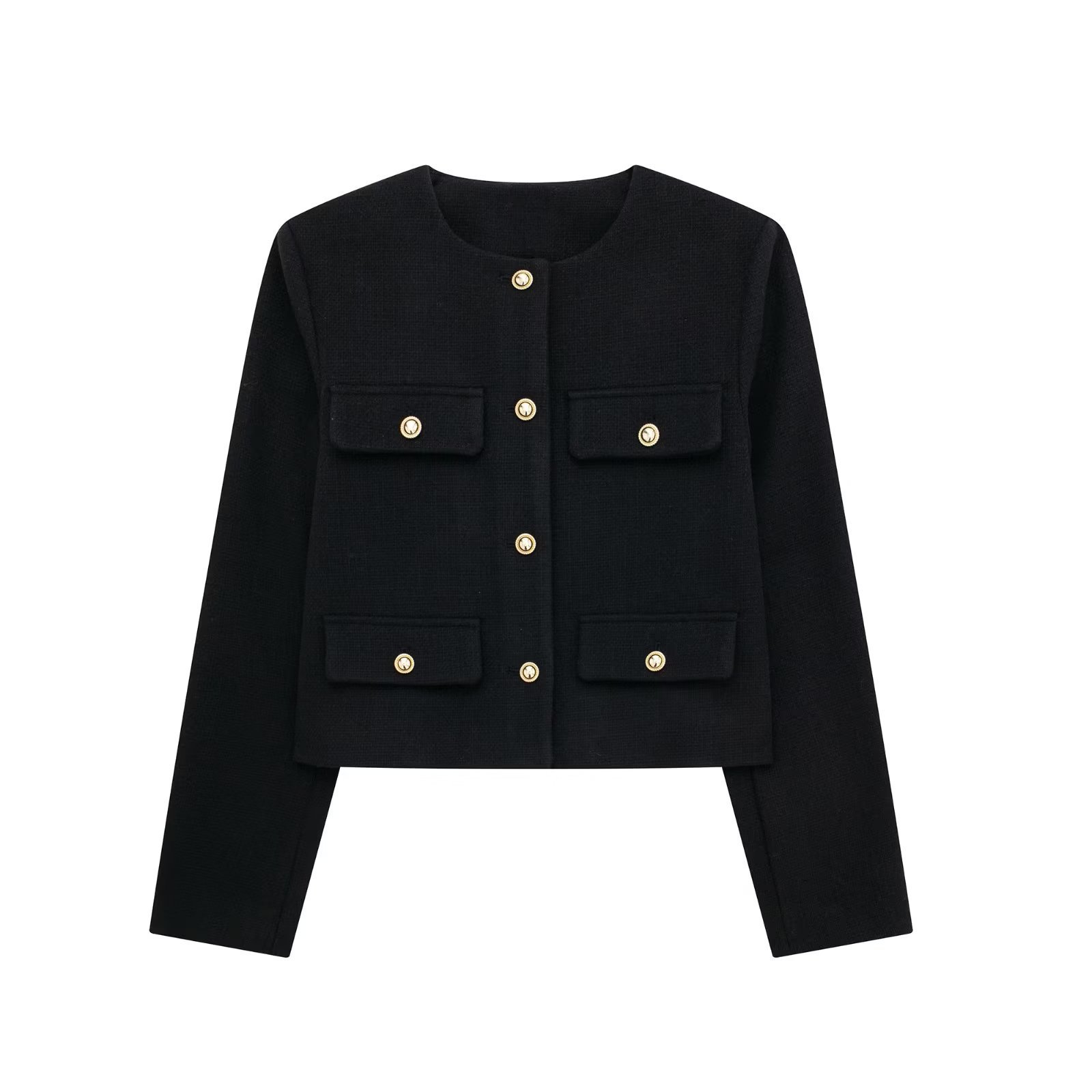 Picture of Foreign Trade Wholesale Autum New European and American Style Flip-Up Round Neck Short Jacket 3046278