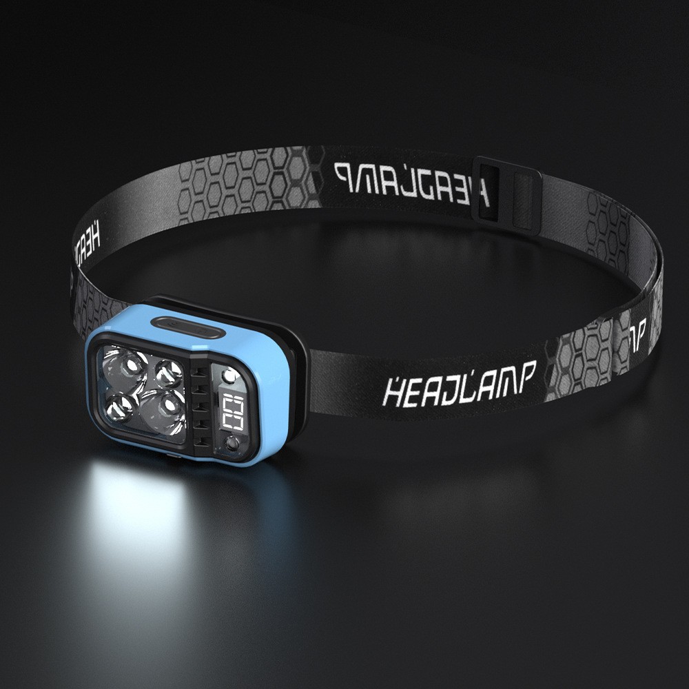 Picture of Cross-border new three-light source LED intelligent induction charging headlight outdoor riding running fishing portable small headlight