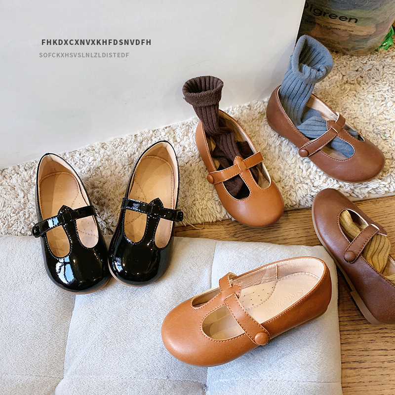 Korean Style Kidsren's Shoes Shallow Mouth Kidsren's Leather Shoes Girls Little Princess Flats Baby Grandma Shoes 2025 Spring & Fall Kidsren