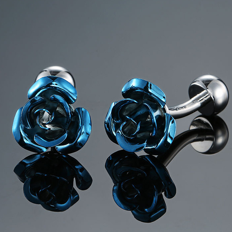Picture of Glamour Jewelry Men's French Shirt Cufflinks Wholesale Blue Series Enamel Crystal Vintage Pattern Cufflinks