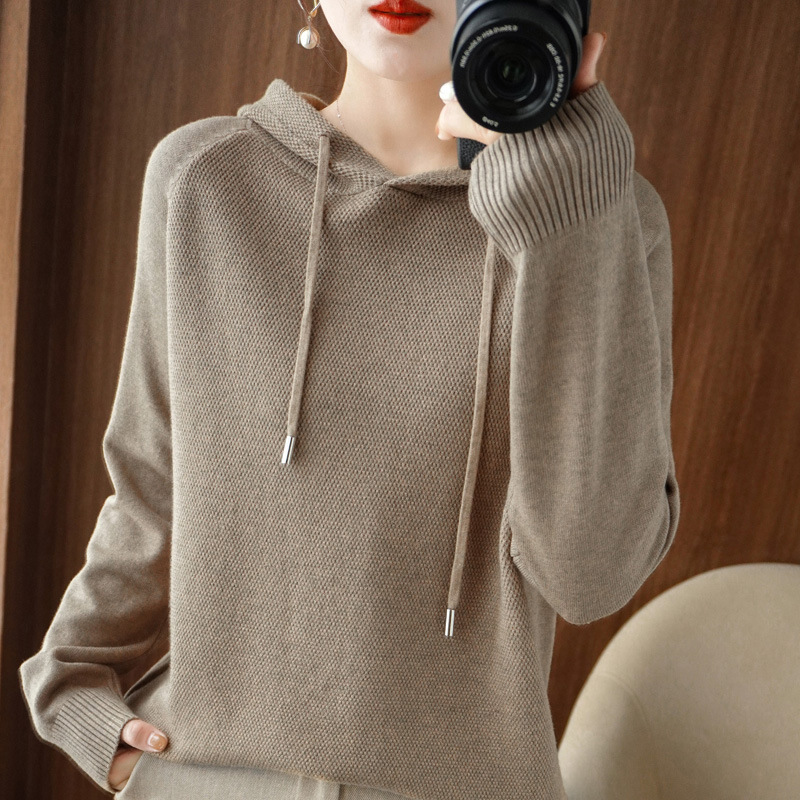 Picture of Hooded Sweater Women's Spring and Autumn 2025 New Hoodie Base Shirt Inner Knitted Shirt Casual plus size Hooded Sweater Women